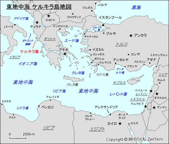 東地中海 ケルキラ島地図