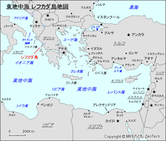 東地中海 レフカダ島地図