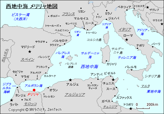 西地中海 メリリャ地図