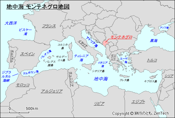 地中海 モンテネグロ地図