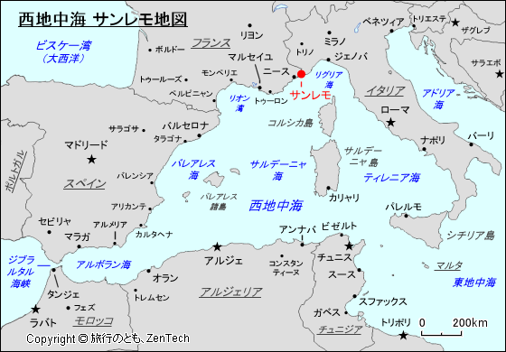西地中海 サンレモ地図