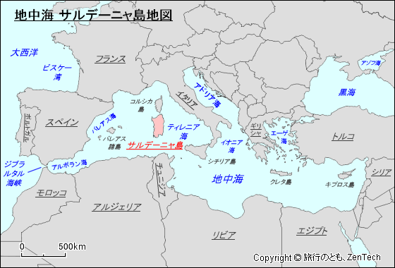 地中海 サルデーニャ島地図