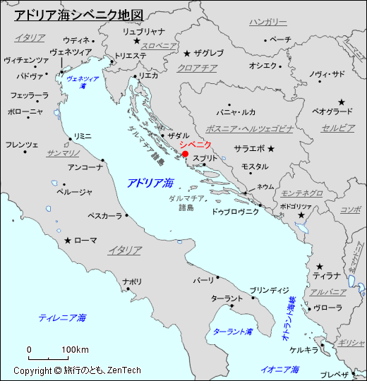 アドリア海シベニク地図