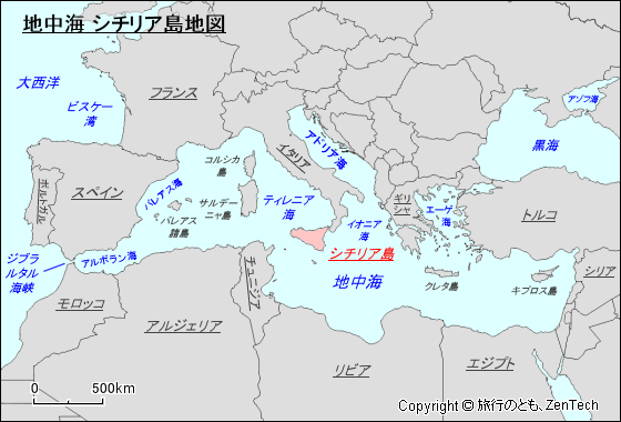 地中海 シチリア島地図