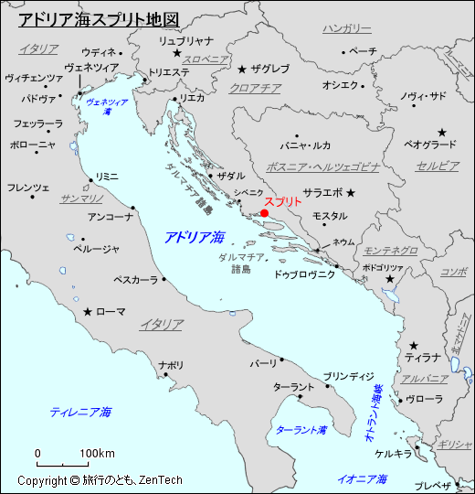 アドリア海スプリト地図