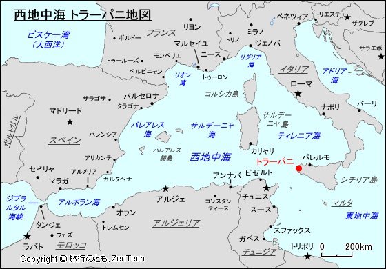 西地中海 トラーパニ地図