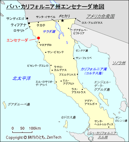 バハ・カリフォルニア州エンセナーダ地図