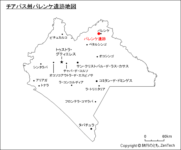 チアパス州パレンケ遺跡地図