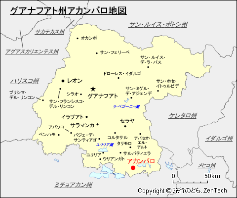 グアナフアト州アカンバロ地図