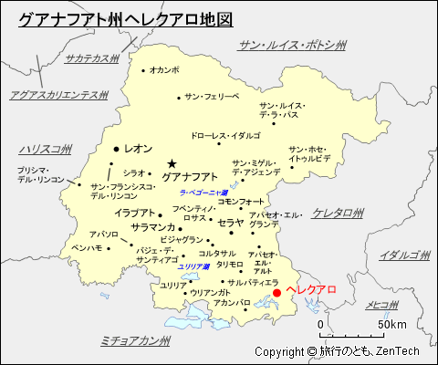 グアナフアト州ヘレクアロ地図