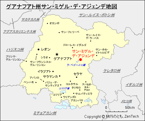 グアナフアト州サン・ミゲル・デ・アジェンデ地図