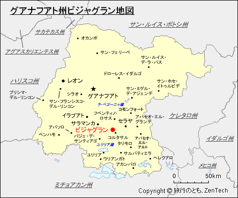 グアナフアト州ビジャグラン地図