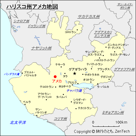 ハリスコ州アメカ地図