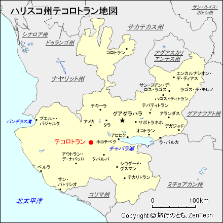 ハリスコ州テコロトラン地図