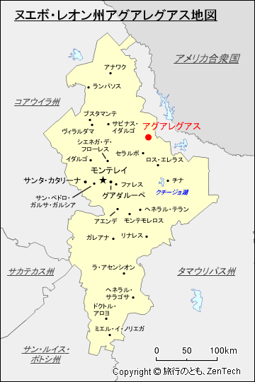 ヌエボ・レオン州アグアレグアス地図