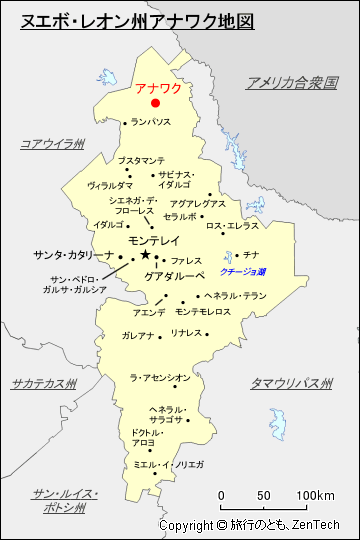 ヌエボ・レオン州アナワク地図