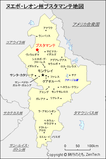 ヌエボ・レオン州ブスタマンテ地図