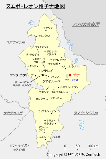 ヌエボ・レオン州チナ地図