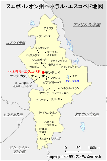 ヌエボ・レオン州シウダー・ヘネラル・エスコベド地図