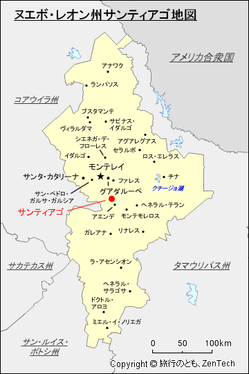 ヌエボ・レオン州サンティアゴ地図