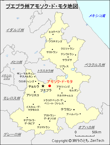 プエブラ州アモソク・ド・モタ地図