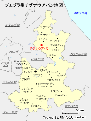 プエブラ州チグナウアパン地図