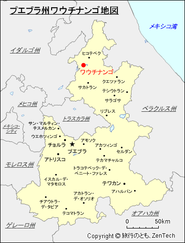 プエブラ州ワウチナンゴ地図