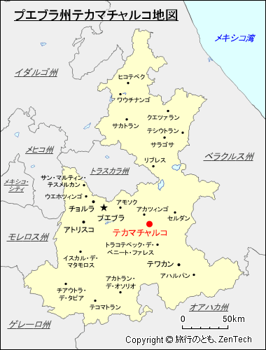 プエブラ州テカマチャルコ地図