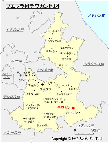 プエブラ州テワカン地図