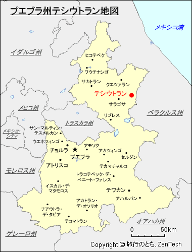 プエブラ州テシウトラン地図