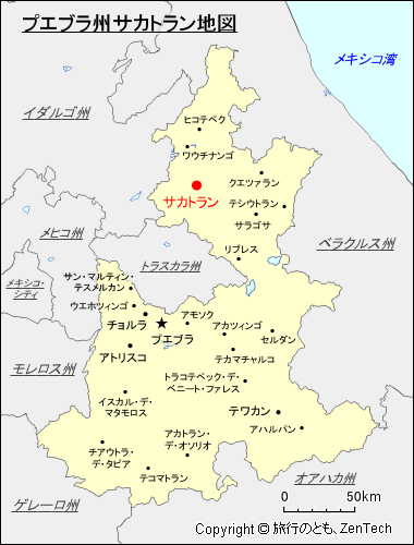 プエブラ州サカトラン地図