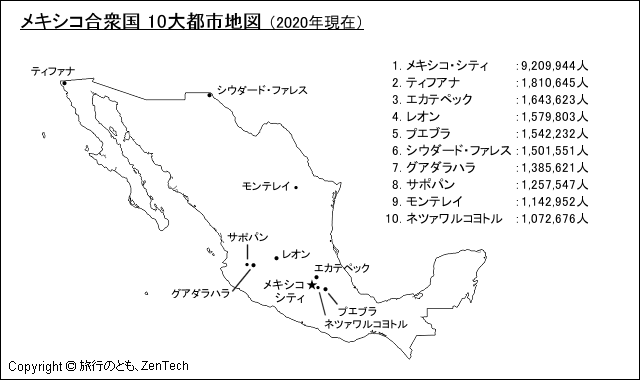 メキシコ10大都市地図