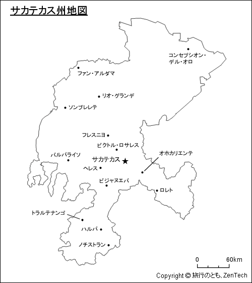 サカテカス州地図