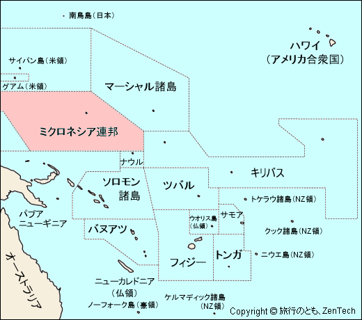 ミクロネシア連邦と周辺国の地図