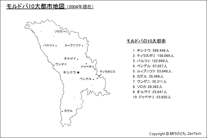 モルドバ10大都市地図