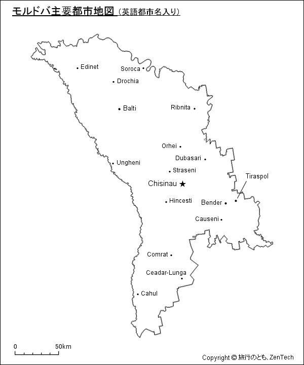 モルドバ主要都市地図(英語都市名入り) モルドバ主要都市地図(英語都市名入り)