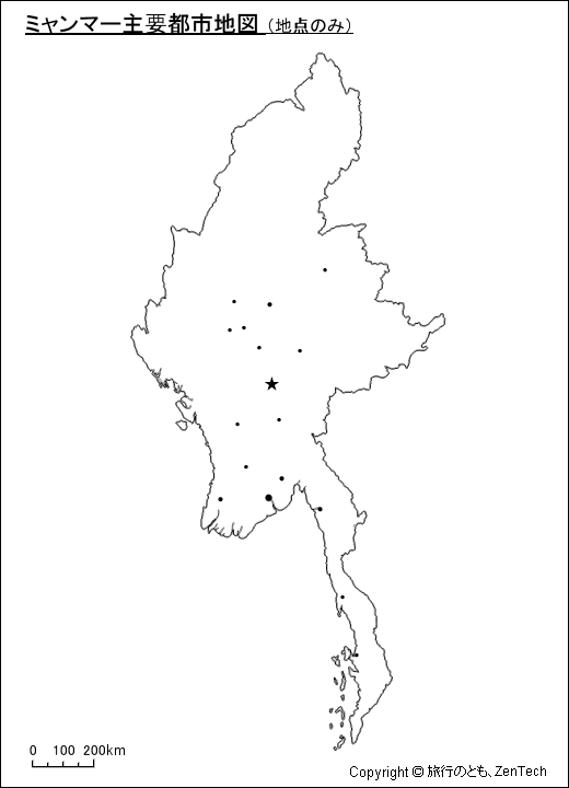ミャンマー主要都市地図（地点のみ）