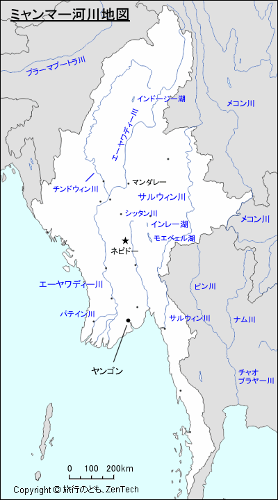 ミャンマー河川地図 旅行のとも Zentech