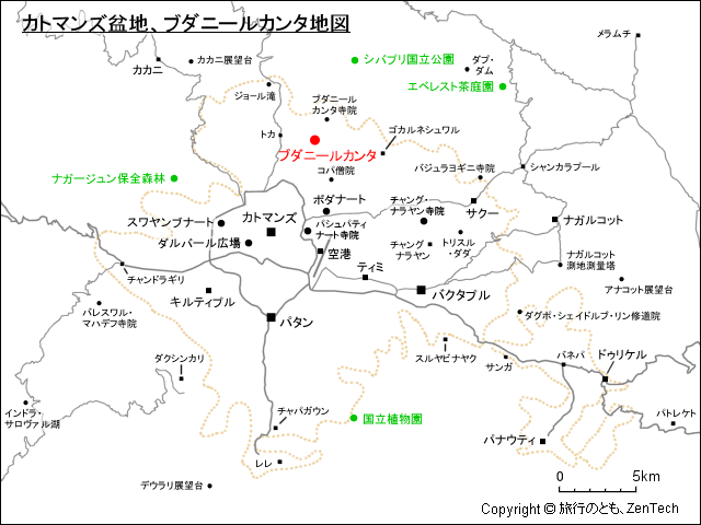 カトマンズ盆地、ブダニールカンタ地図