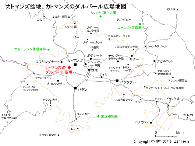 カトマンズ盆地、カトマンズのダルバール広場地図