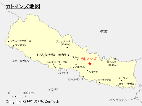 ネパールにおけるカトマンズ地図