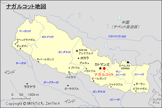 ネパールにおけるナガルコット地図
