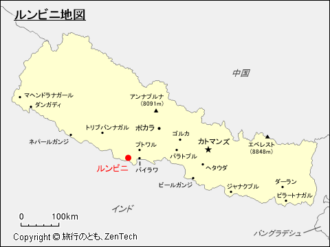 ネパールにおけるルンビニ地図