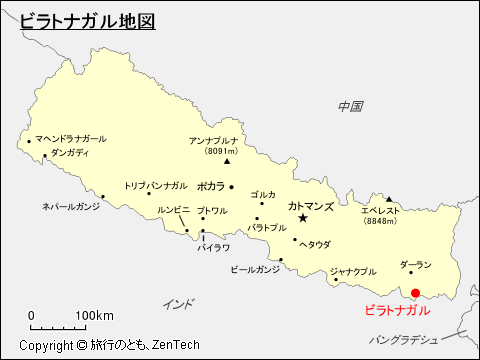 ネパールにおけるビラトナガル地図