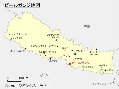 ネパールにおけるビールガンジ地図