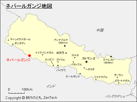 ネパールにおけるネパールガンジ地図