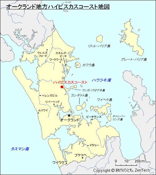 オークランド地方ハイビスカスコースト地図