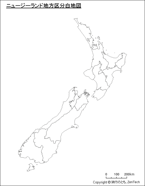 ニュージーランド地方区分白地図