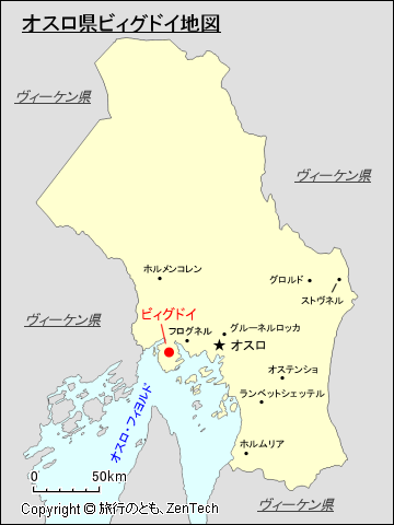 オスロ県ビィグドイ地図