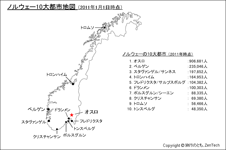 ノルウェー10大都市地図